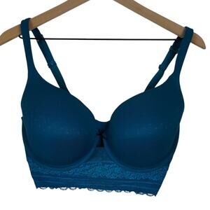 Cacique 36DDD Jewel Tone Teal Lace T-Shirt Bra Bow Mesh Polka Dot Girly Lingerie